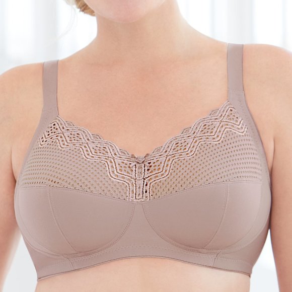 Glamorise 50F Plus-Size COMFORT LIFT Bra Wireless-Support SOFT-LACE Taupe NEW - Picture 4 of 13